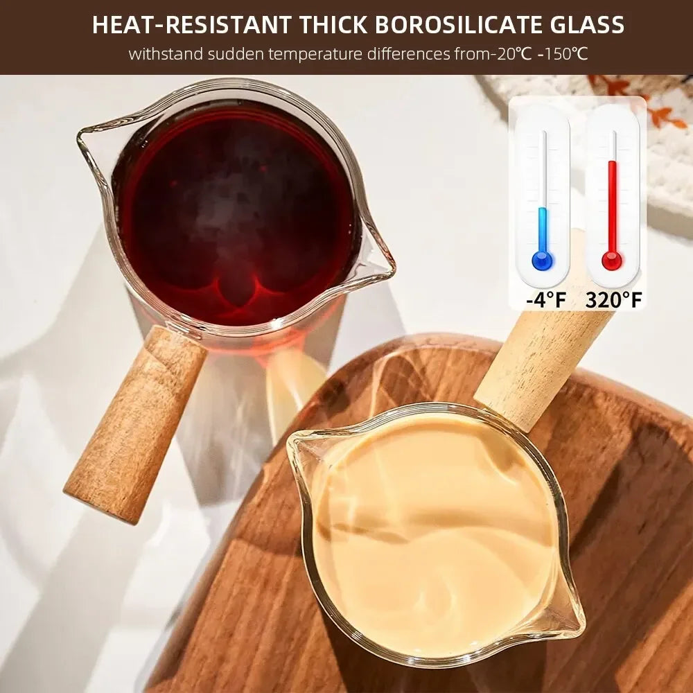 Tasse à mesurer en verre avec poignée en bois, 1 pièce, tasse à mesurer pour espresso en verre avec double ou simple bec, tasse transparente pour lait et café, accessoires pour café