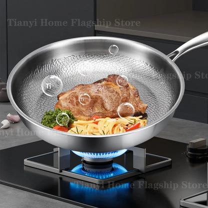 Poêle à frire en acier inoxydable titane 22/24/26/28/30 cm, wok antiadhésif, poêle à œufs et steaks pour la maison, ustensiles de cuisine pour induction et gaz