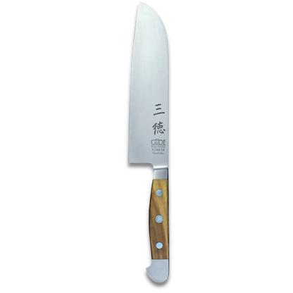 ALPHA OLIVE | Santoku Knife Smooth Blade 7 inch | Forged Steel / Olive wood handle-3